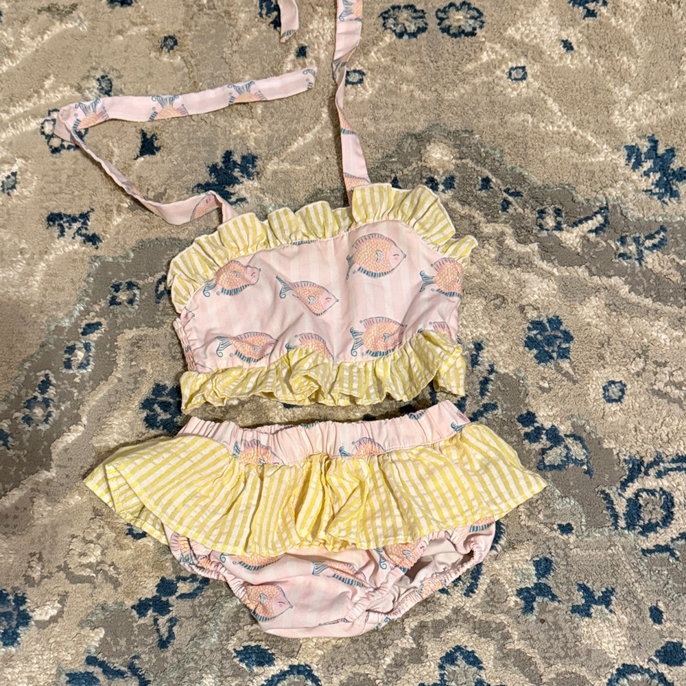 Little Bear Smocks Adorable Yellow and Pink Kids Ruffle Swimsuit